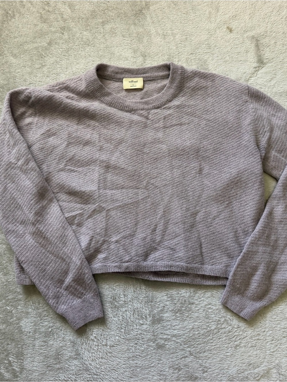 Wilfred Light Mauve Ribbed Cropped Crewneck Sweater